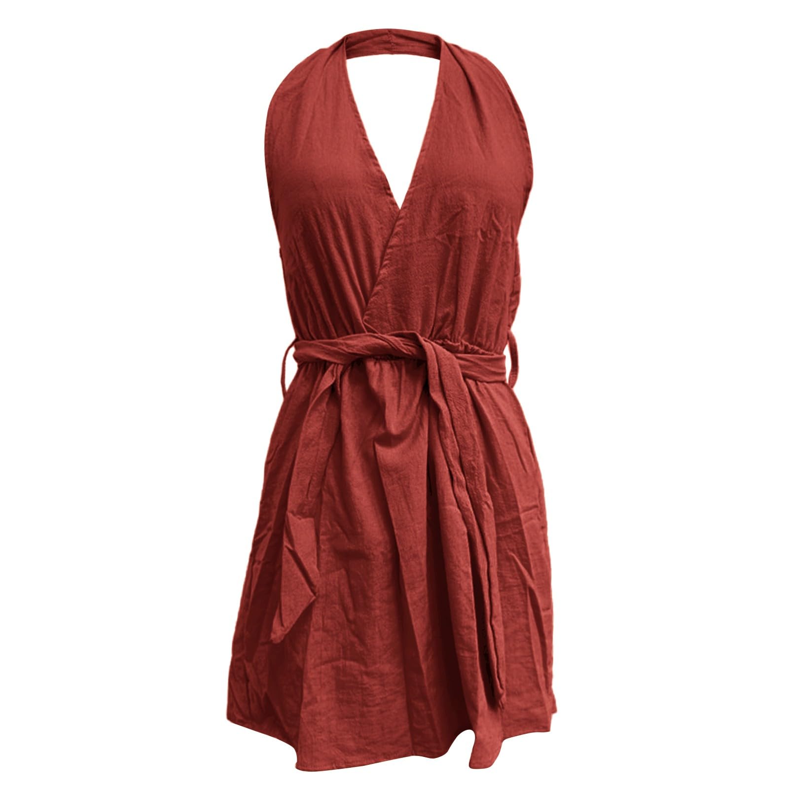 Robe de loisirs pour femme - Sans manches - Col en V - Robe de plage