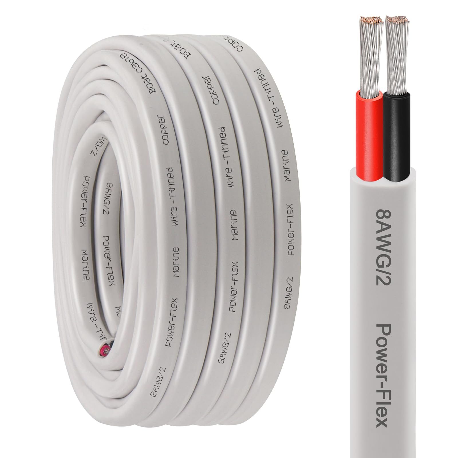 Kimbluth 8 Gauge Duplex Marine Wire Tinned Copper Boat Cable, 30ft 8 AWG Standard USA OFC Oxygen Free Copper Wire for Automotive Boat Speakers Solar