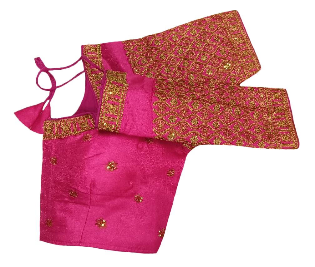 Pujia Mills Women's Readymade Blouse Embroidery Multi Coding Gold Thread Indian Ethnic Designer Stitched Half Sleeve Women's Readymade Pink Color Saree Blouse For Women For Saree Lehenga Choli