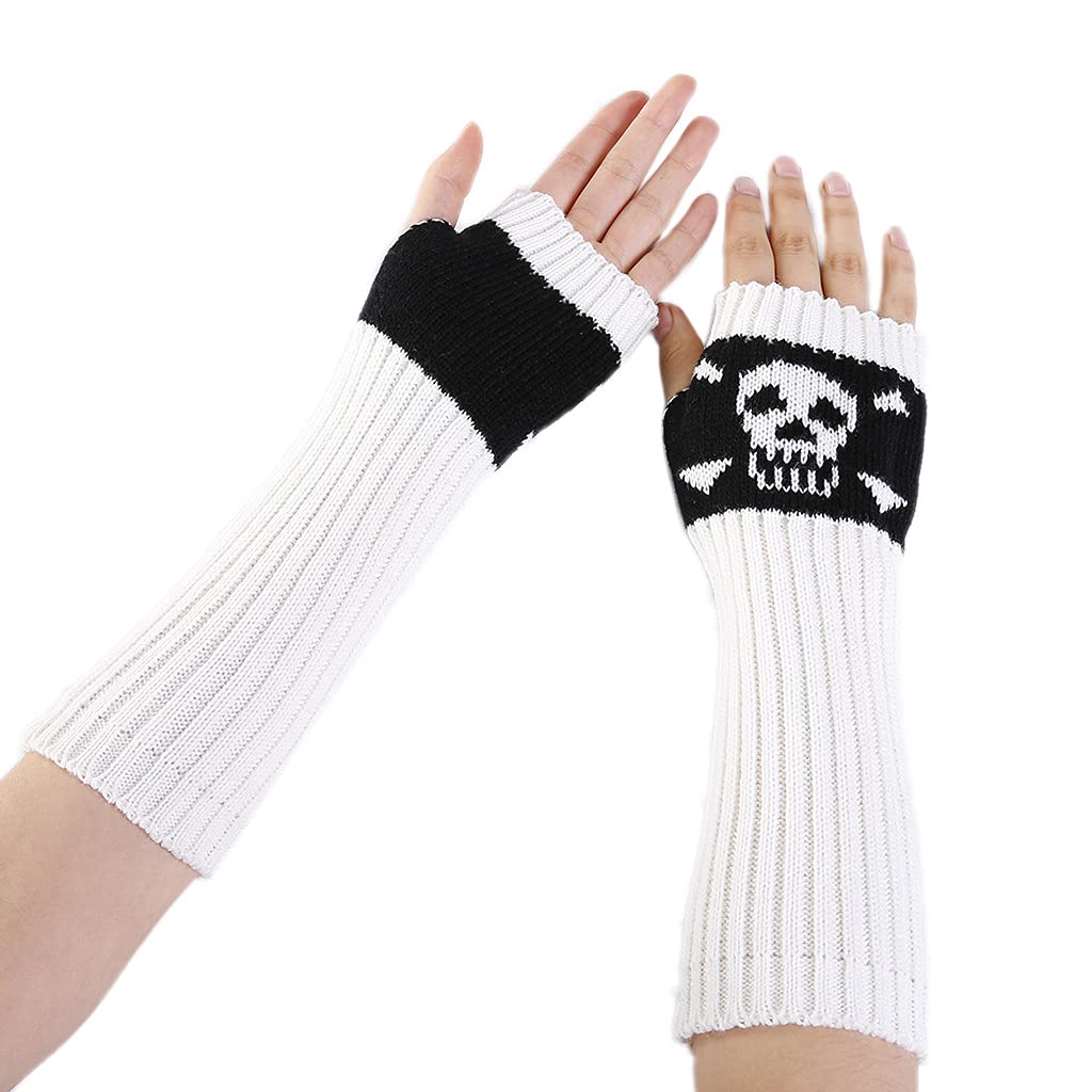 Dsgzkk Winter Warm Mitten Knit Fingerless Arm Sleeves Warm Driving Arm Covers Skull Stretchy Soft Gloves Halloween Costume