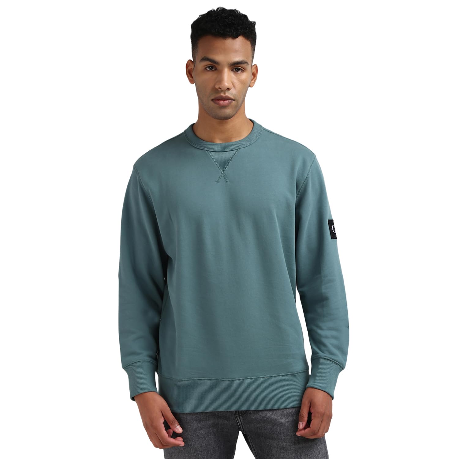 Calvin Klein Jeans Men's Green Monogram Badge Crew Sweatshirt in Size XS, Sports Direct
