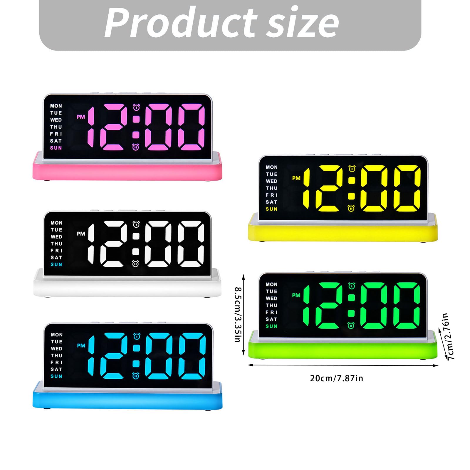 Reloj despertador compacto para escritorio de dormitorio, reloj LED digital con botón fácil con pantalla y luz nocturna para uso doméstico, alarma, luz nocturna LED, pantalla de día laborable,