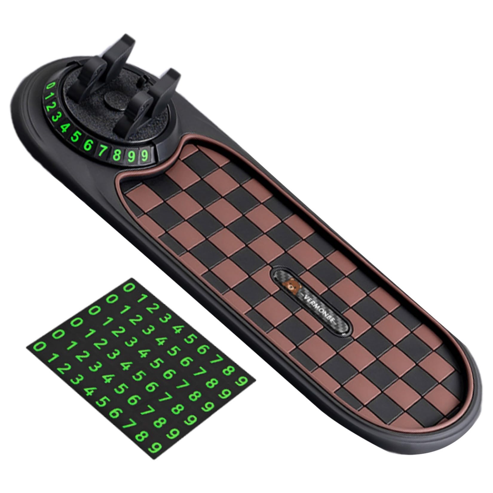 Multifunctional Vehicle-Mounted Anti-Slip Mat Auto Universal Phone Holder Rotatable Anti Slip Dashboard Mat Storage for Phones, Glasses, Keys Temporary Parking Number (Brown,One Size)