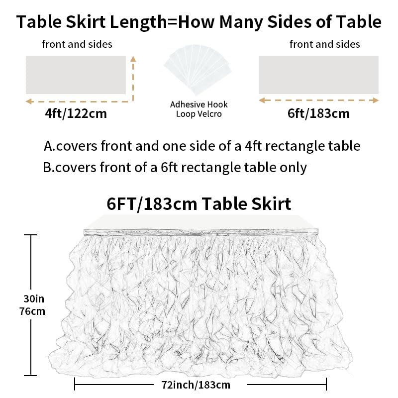 Image of Luxury Organza Mesh Table Skirt Draping Floating Romance - Perfect for Bridal Showers, Birthday Weddings - Clear Flowing Decoration for a Wonderful Main Cake Table (White-6ft, 72 inch Lx30 inch H)