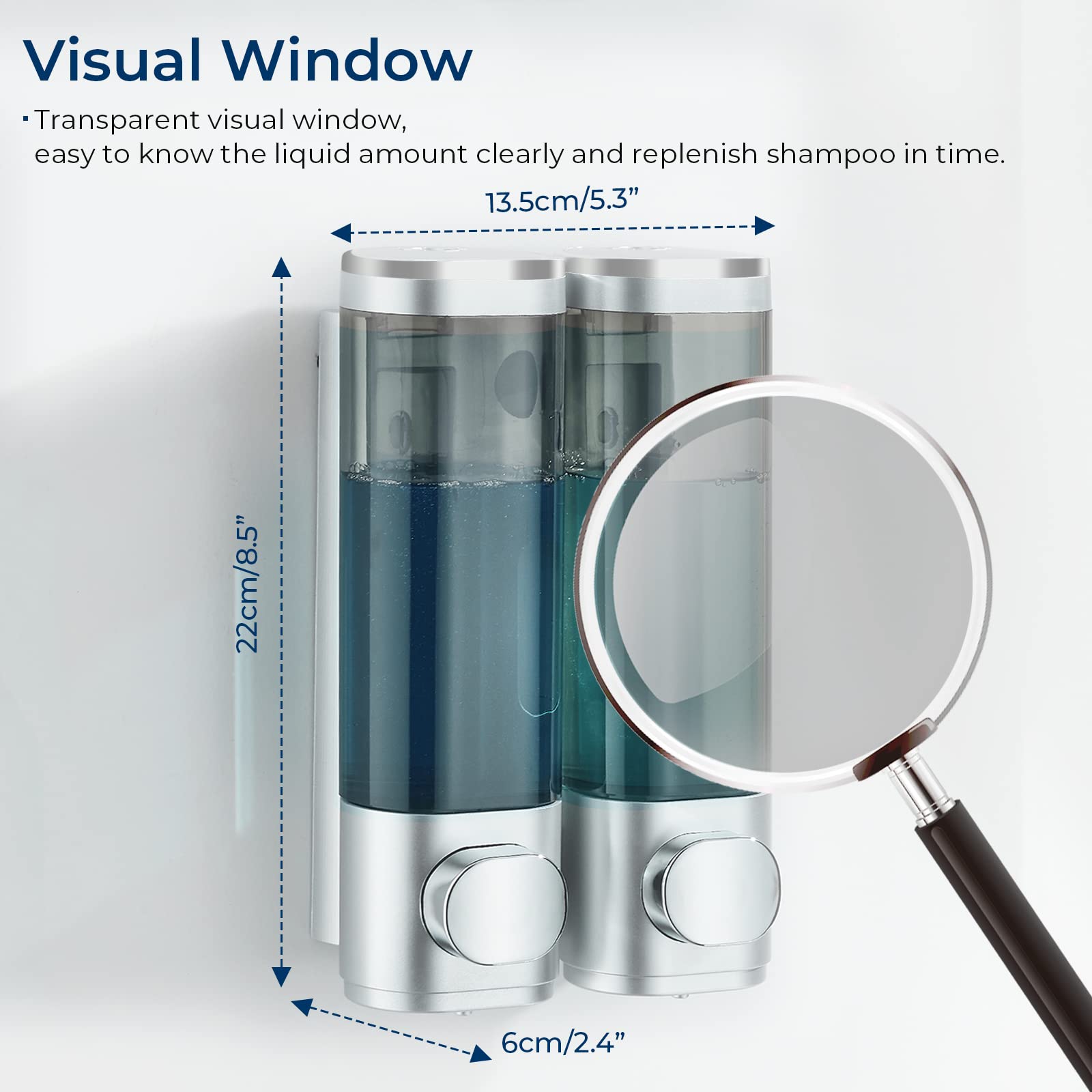 modunful Dispenser Shampoo e Bagnoschiuma 3 Camere | ABS Lucido | Erogatore a Pressione Controllata | Senza Trapano | Resistente per Casa e Appartamento
