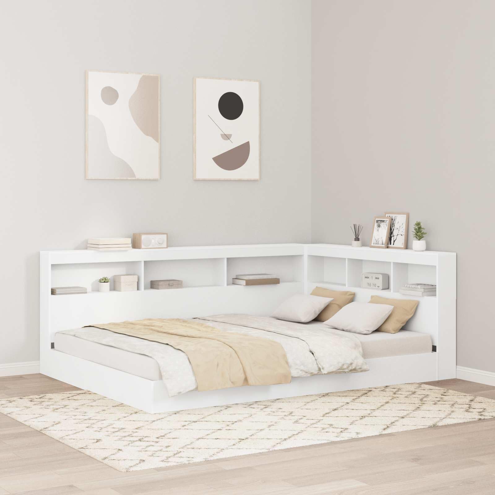 Tête de lit de rangement en bois avec étagère, 140 cm, moderne, durable, avec station de charge, pour chambre à coucher