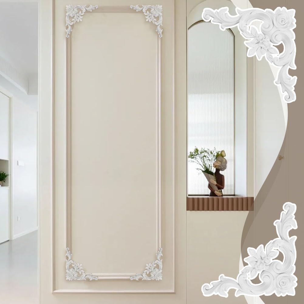 OLYCRAFT 10Pcs Corner Wall Molding Corners Murals Trim Ceiling Molding Kit French Style Wainscoting Panels PU Corner Medallions for Fireplace Medallion Wall Cabinet Picture Frames Decor Staircase DIY