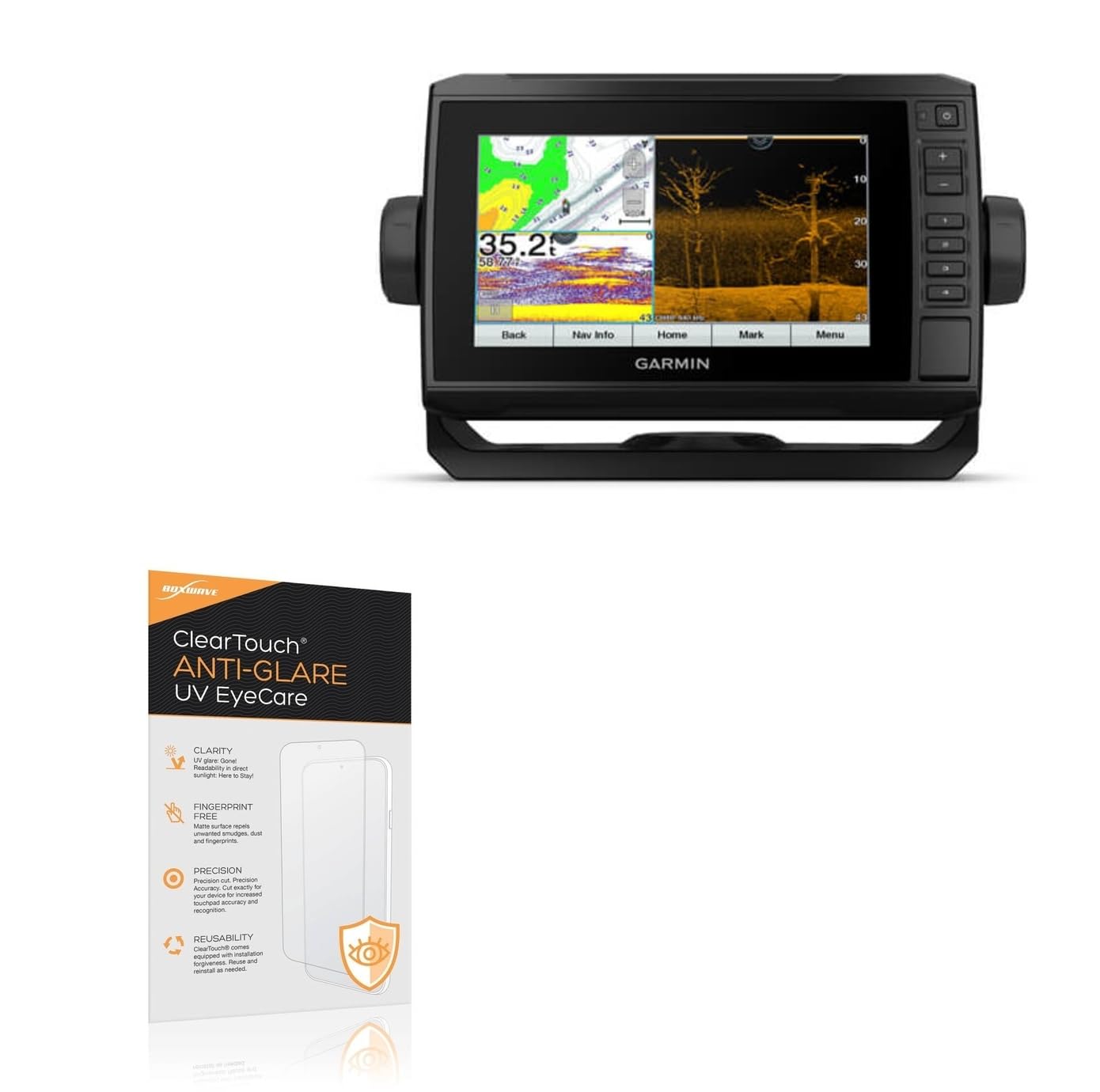 BoxWave Screen Protector Compatible With Garmin echoMAP UHD 73cv - ClearTouch Anti-Glare Anti-UV EyeCare (2-Pack), Filters out Harmful Blue Light Reduce Fatigue