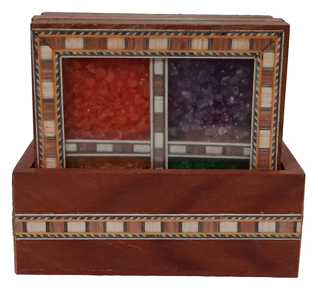 Purpledip Wooden Coasters Set Of 4: Colorful Gemstones Filled Gift Souvenir (12523), Multicolor - Image 3