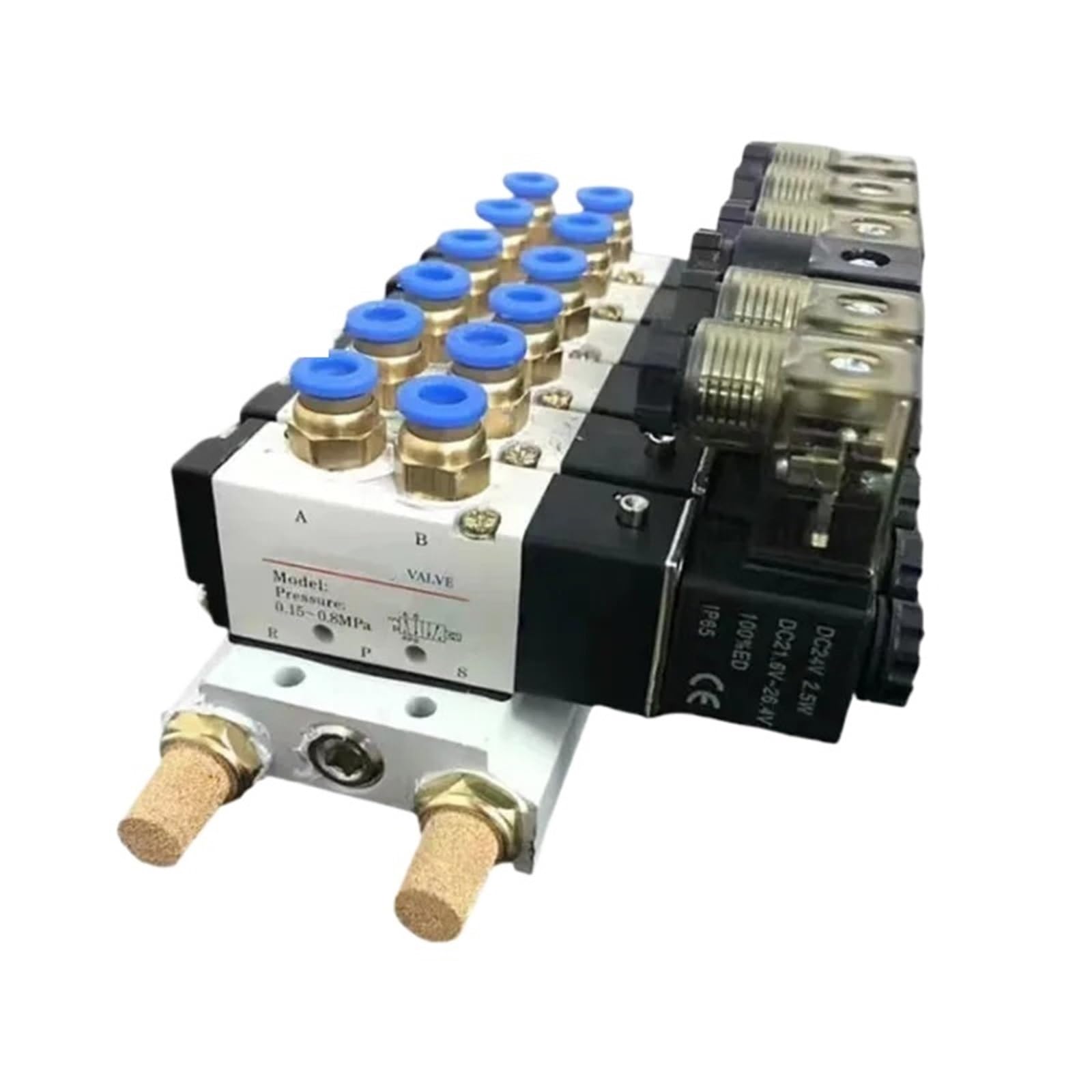 24V 5/32" Quick Fitting 2 Position 5 Way 5 Solenoid Valve w Base Muffler(4V110-06,DC 24v)