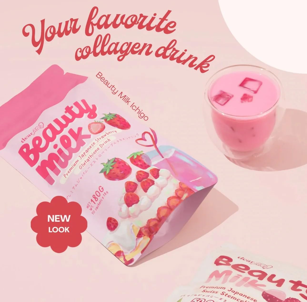 Amazon.com: Dear Face Beauty Milk Glutathione Collagen Japanese Strawberry  Powdered Drink 180g : Health & Household