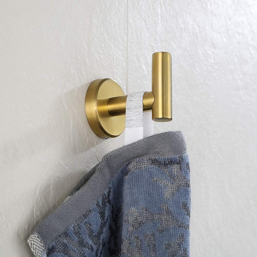 JQK Gold Bathroom Towel Hook, Coat Robe Clothes Hook for Bathroom Kitchen Garage Wall Mounted (Pack of 2), SUS 304 Stainless Steel Brushed Gold, TH100-BG-P2 - - 