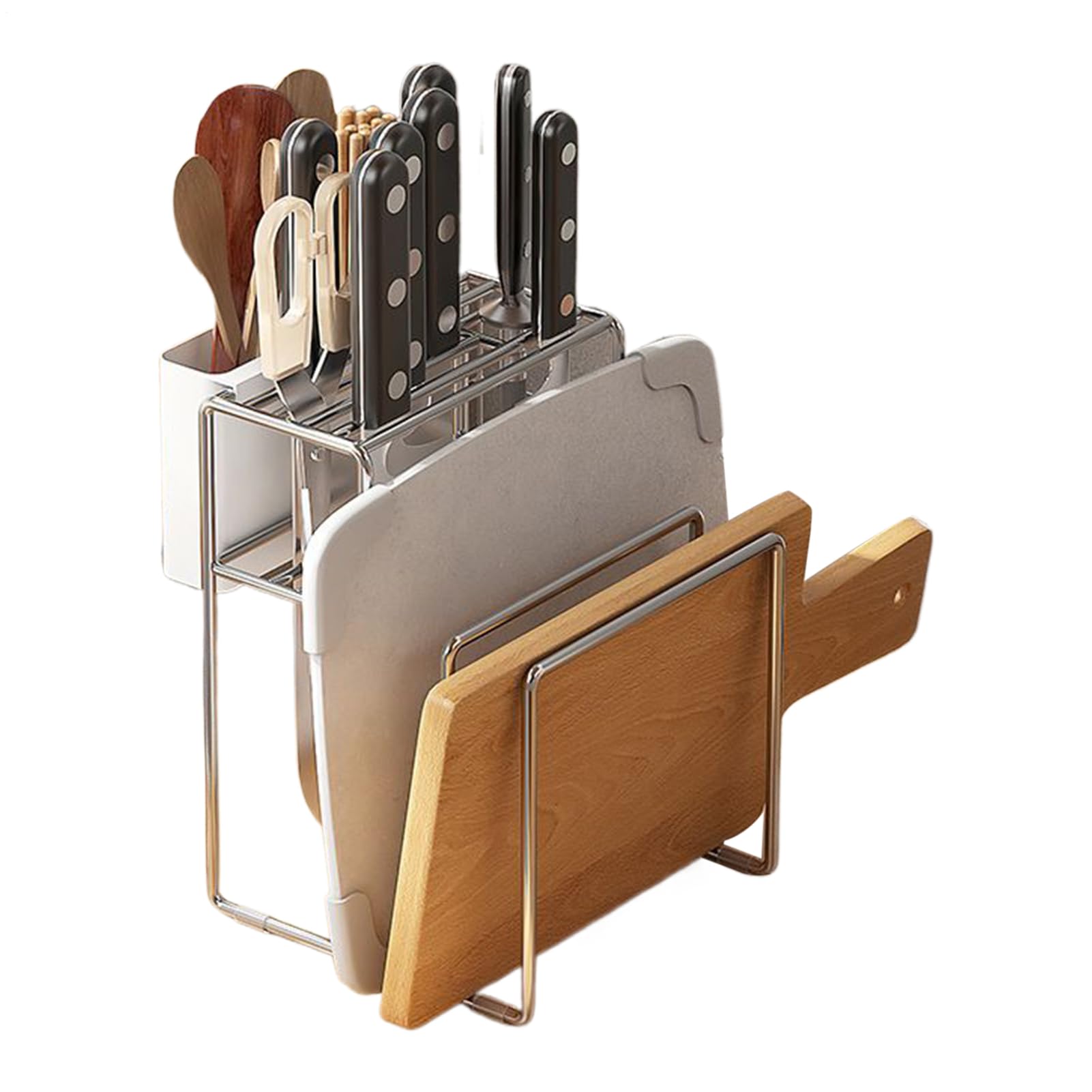 Soporte para tablas de cortar de acero inoxidable que maximiza el espacio en tu encimera