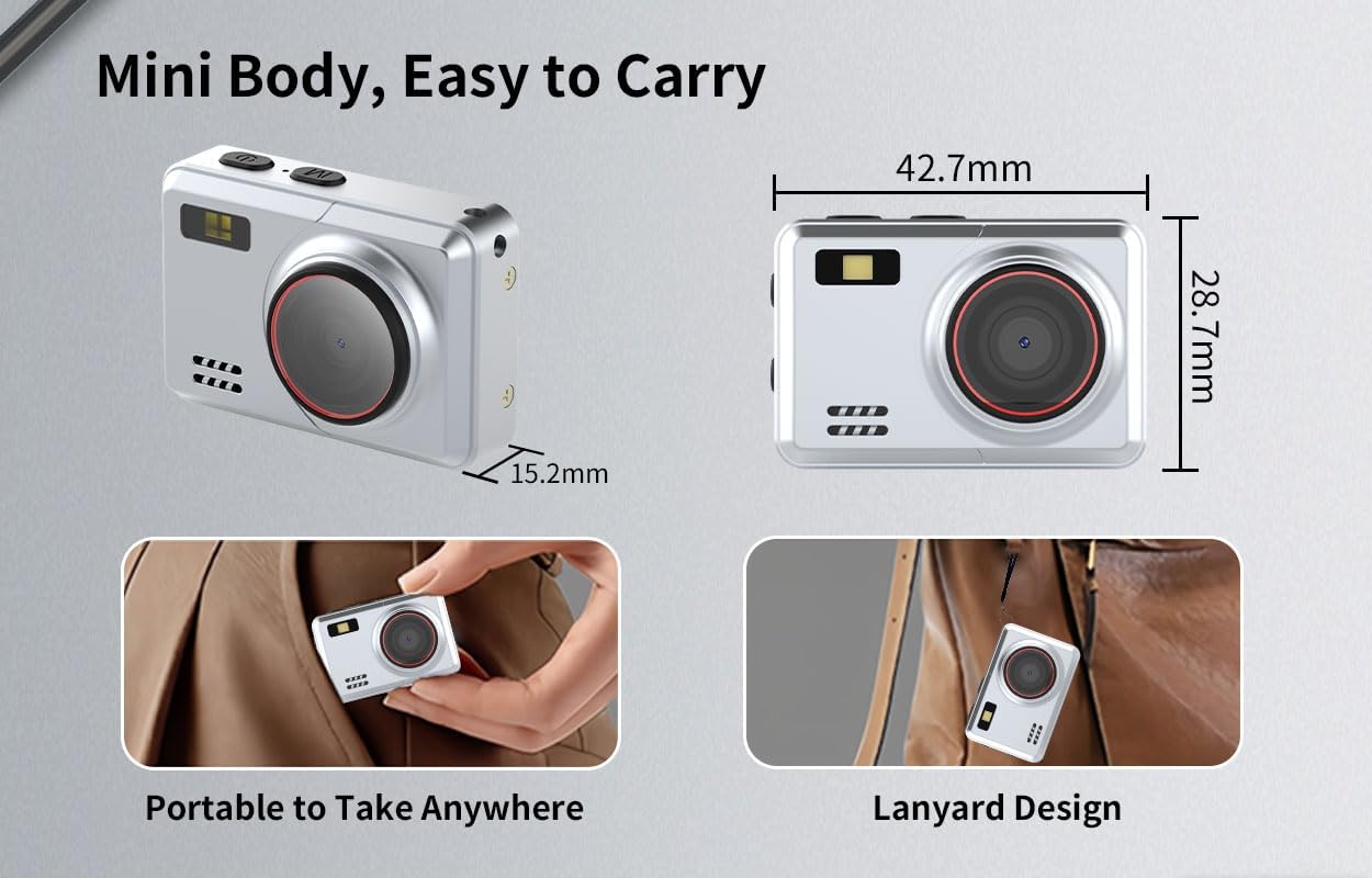 Retro Mini Digital Camera 1080P HD Video Recorder，Portable Keychain Video Camera with 32GB Card,and 0.96”IPS Screen,Ultra-Portable Tiny Camera for Travel Photography/Vlog/Night Shots (Silver)