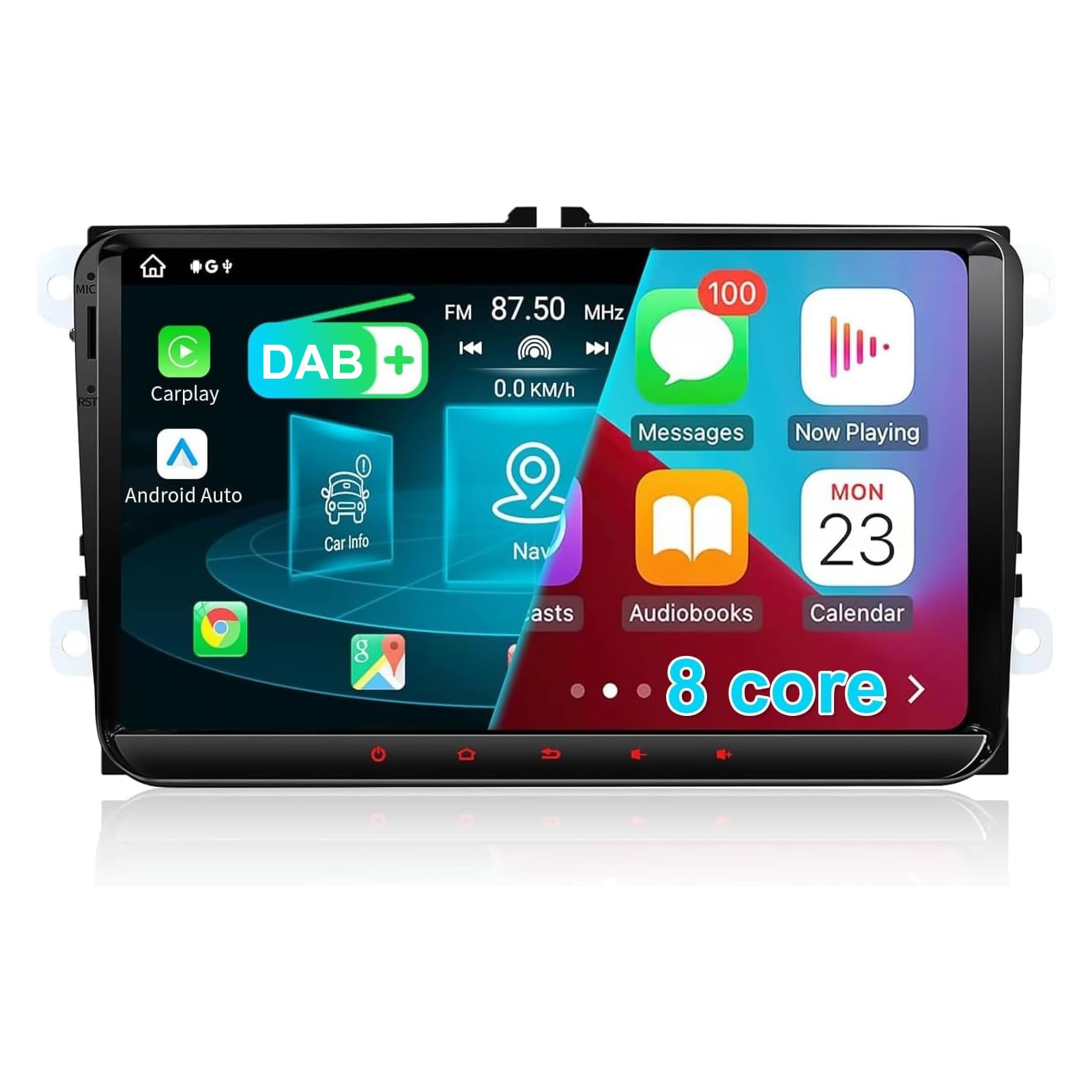 9’’ DAB Autoradio Android 14 für Golf 5/6, VW T5, Polo 6R, 4GB+64GB Wireless CarPlay, Android Auto, Built-in DAB, 2 Din, 8 Core, 4G, Navi, BT5.0, WiFi, USB, FM,TPMS,OBD2, Voice Control