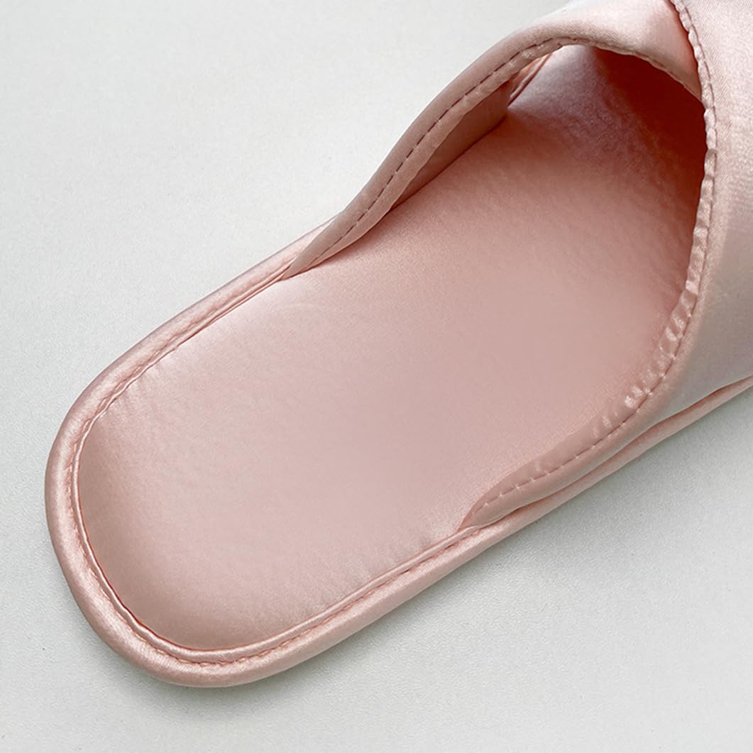 Pantuflas Planas Zapatillas De Novia De Satén con Punta Abierta, Suaves Y Peludas Zapatos De Casa Cómodos Y Cosidos A Mano Chanclas para Despedidas De Soltera Y Bodas(40/41 EU, Pink)