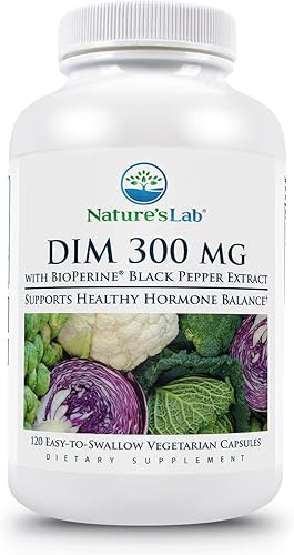 Nature's Lab DIM 300mg - Diindolilmetano + BioPerine - Apoya un equilibrio hormonal saludable* - 120 cápsulas (suministro para 120 días)