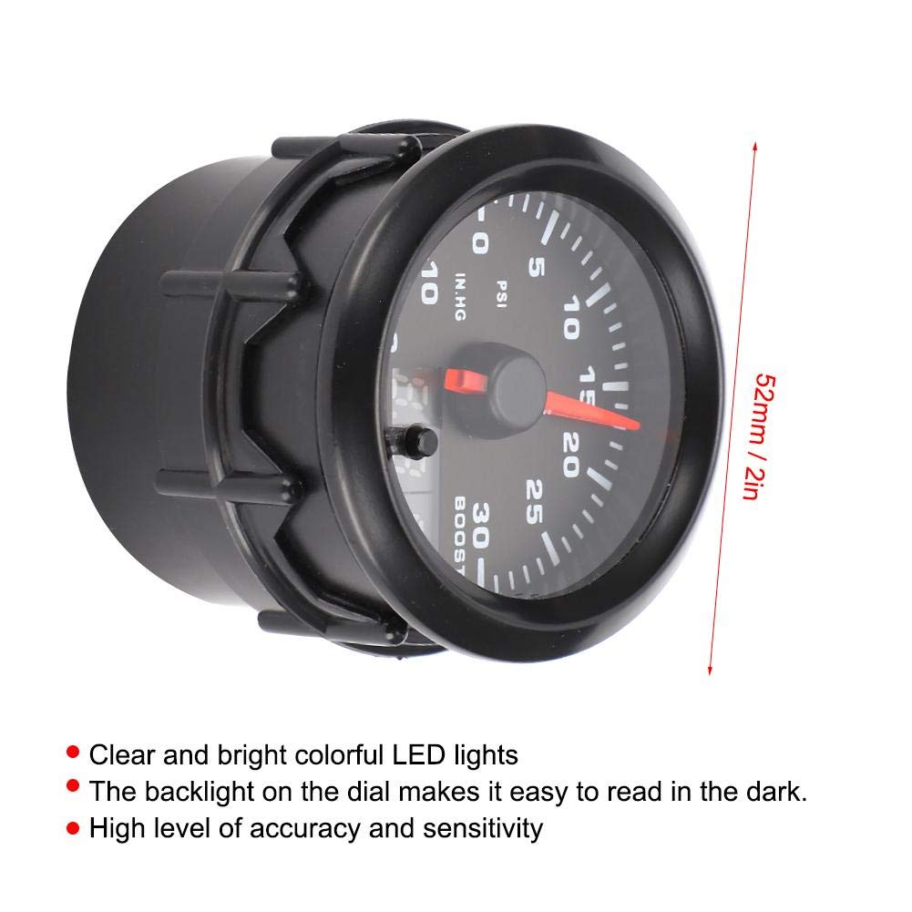 Akozon 52mm/2in 7 Couleurs LED Turbo Boost Meter Digital Turbo Boost Gauge Voiture Modification Instrument Set