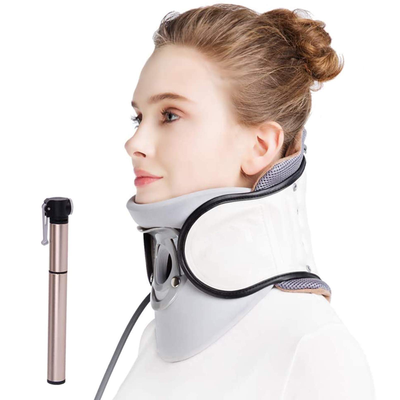 Dispositivo de Tracción Cervical del Ensanchador del Cuello, Cuello Inflable del Ensanchador del Cuello para Alineación de la Columna Vertebral de Tracción en el Hogar,Blanco