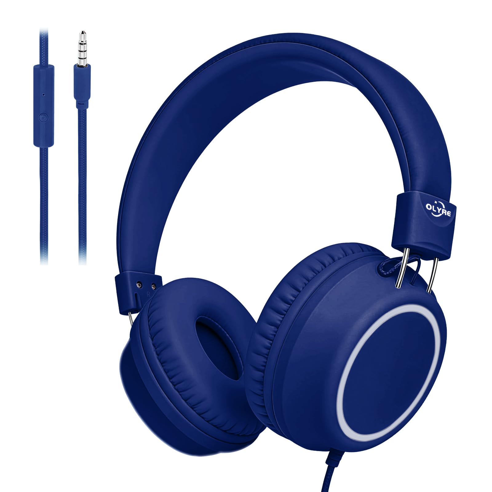 Olyre Kids Headphones, Toddler Headphones with Cord for School Plane Travel, Lightweight Stereo Wired Children Earphones with HD Microphone for Boys Girls for Computer Cellphone Tablet (Blue)