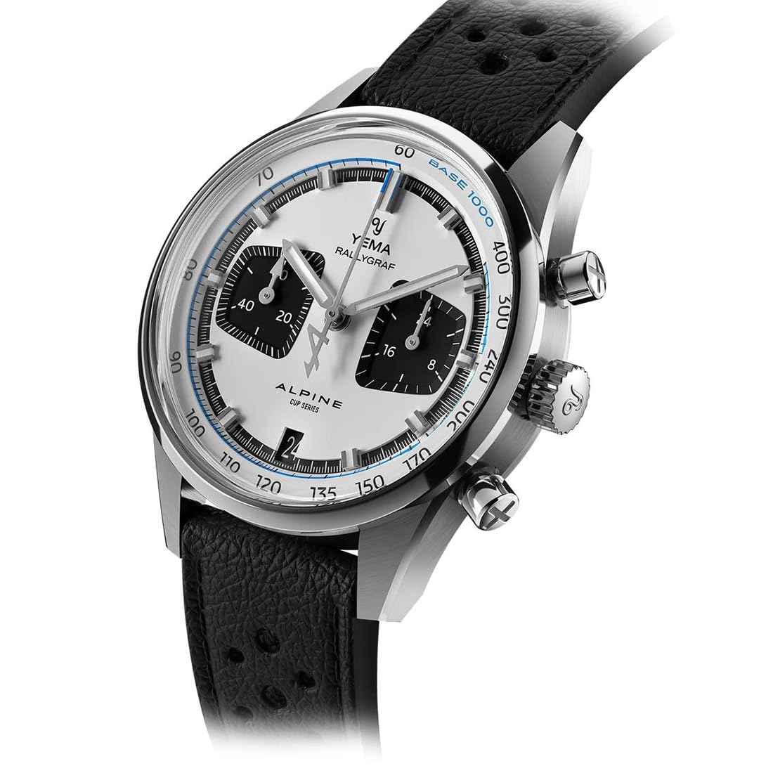 YEMA Rallygraf Alpine Cronógrafo Híbrido Mecánico Cuarzo Acero Negro Cuero Blanco Fecha Reloj Hombre