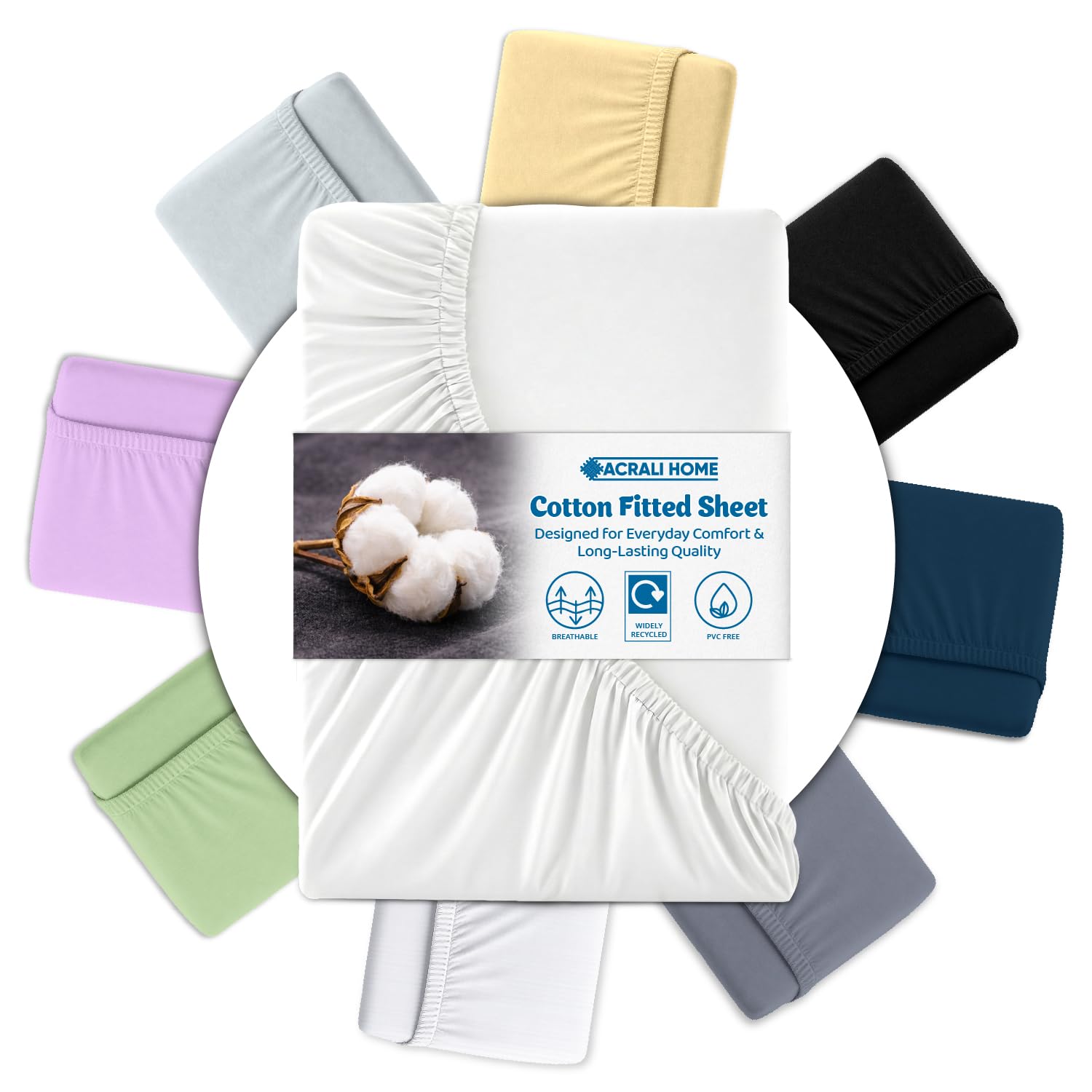 Acrali Home White Egyptian Cotton Super King Size Fitted Sheet 180x200 cm - 200 Thread Count, Deep Pocket - Ultra Soft Hotel Quality, Breathable & Hypoallergenic Bottom Bed Sheet โ image 1