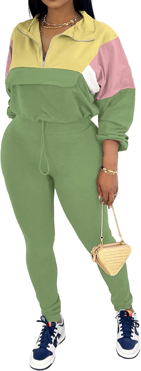 PINSV Women's 2 Piece Outfits Lapel Half Zip Long Sleeve Sweatshirts Sweatpants Tracksuit Casual Sweatsuits - Image 2