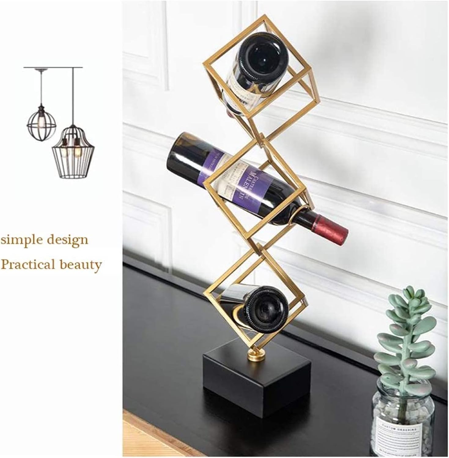 Wine Rack for 2 Bottles Free Standing Metal Geometrically Designed Wine Storage Rack Wine Shelf Cabinet Modern Minimalistic Design for Wine Lovers,Combination,Combination (Color : Rose Gold)