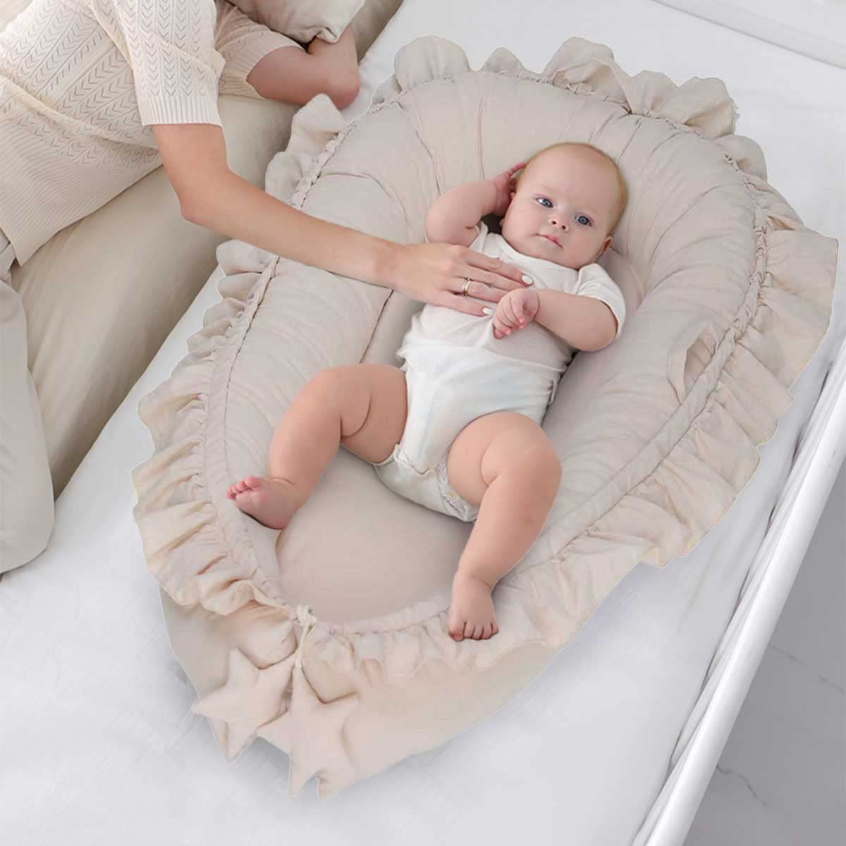 Baby Nest für Neugeborene und Baby Anti Kick Baby Schlafsack für neugeborene Jungen Mädchen 0-18 Monate Neugeborenes Geschenk (Beige)