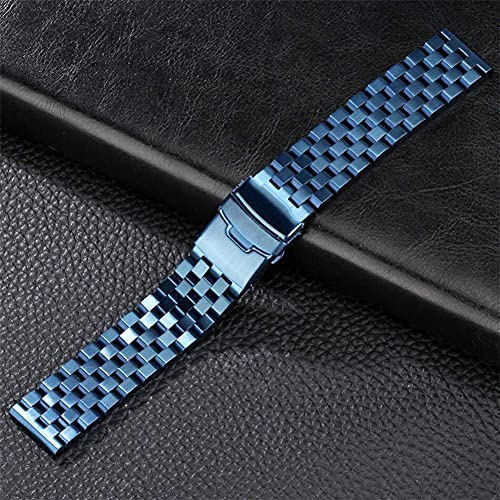 Bracelet de montre acier inoxydable solide bleu poli 20mm 22mm 24mm