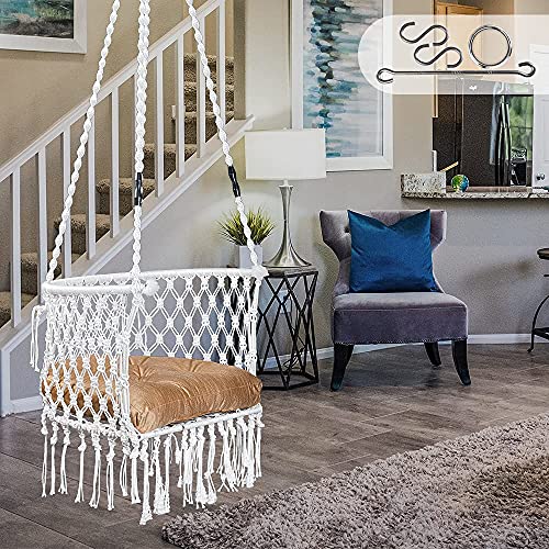 Image of Patiofy Premium Swing for Balcony /Jhula for Adults /Jula with Golden Cushion & Accessories for Indoor & Outdoor (White)
