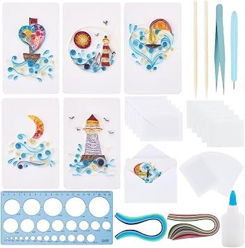 WEBEEDY 20 Sets Paper Quilling Kit for Adults Beginners 5 Styles Lighthouses Boats Waves Love Theme Quilling Greeting Card Making Kit with Instruction Ideal Gift for Sailing Enthusiasts