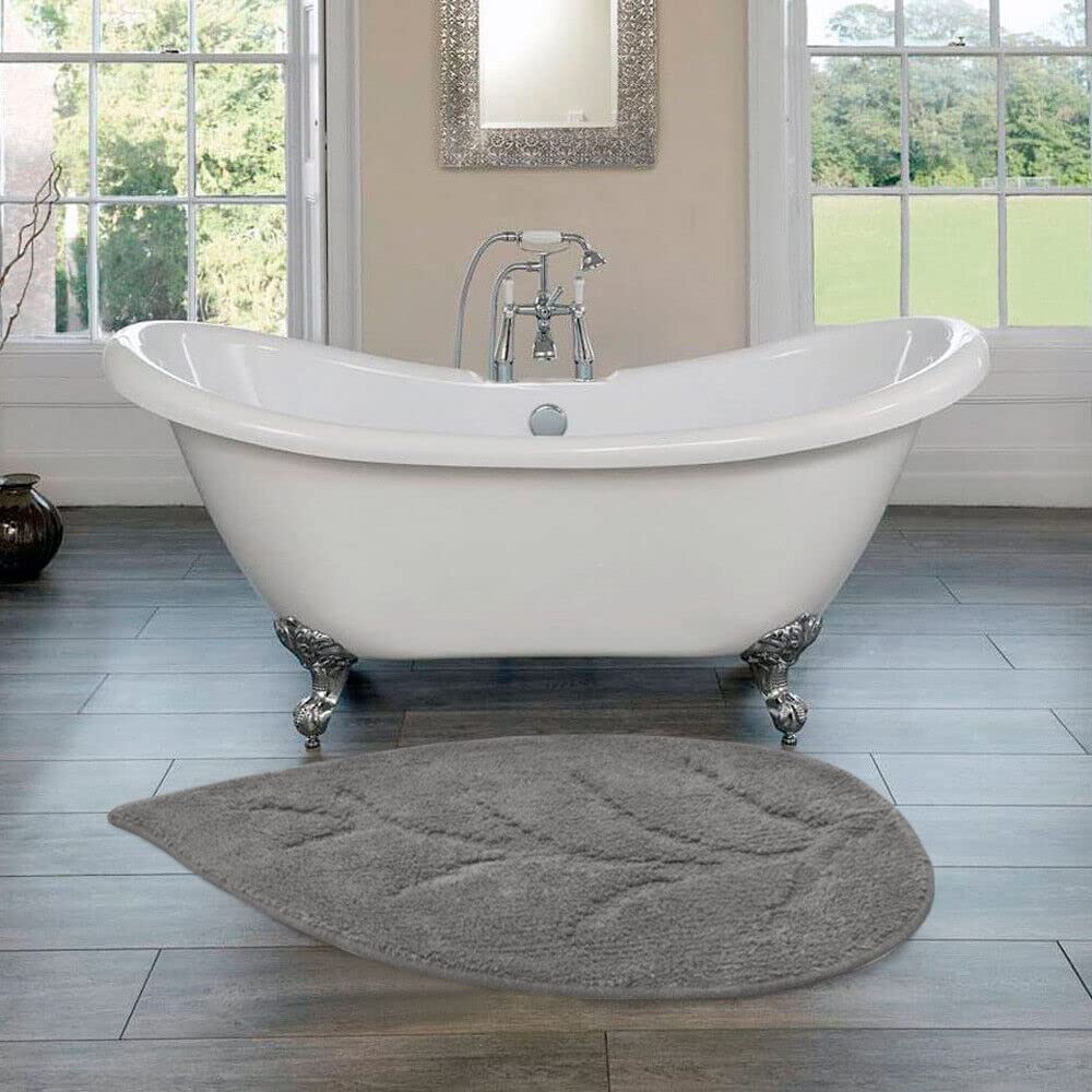 Tapis feuille de bain pur coton doux, chambre à coucher, couleurs absorbantes, lavable, modèle LEAF gris (F)