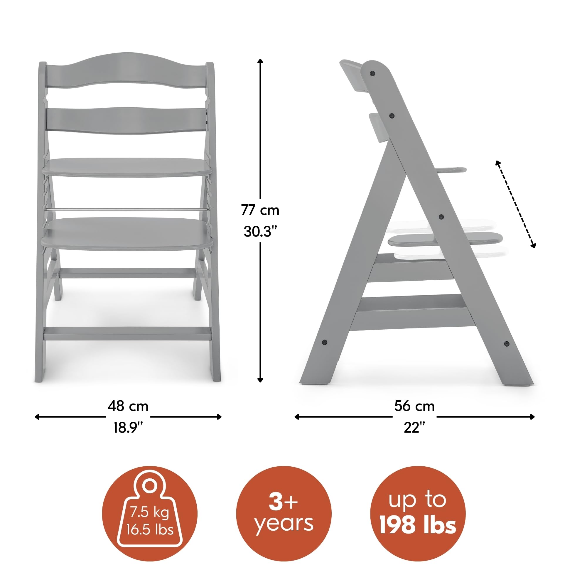 hauck Alpha+ Grow Along Adjustable Wooden Booster High Chair, Beachwood, Grey and High Chair Tray Table for Wooden Alpha+ & Beta+, Grey : Baby