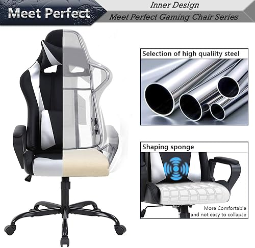 Miniatura 7 de Silla de oficina estilo carreras, silla de oficina con respaldo alto, silla de escritorio de cuero, silla ejecutiva ergonómica, silla de videojuegos