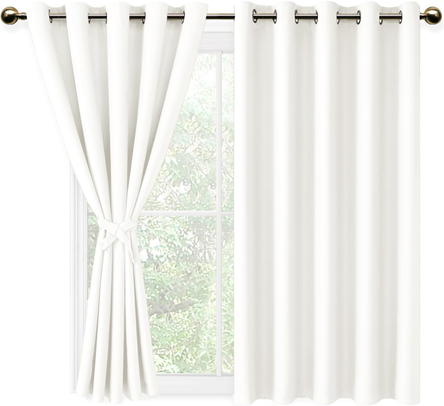 DWCN Room Darkening White Curtains with Tiebacks for Bedroom Thermal Insulated Solid Eyelet Curtains for Living Room,2 Panels,66" Wide x 54" Drop โ image 1