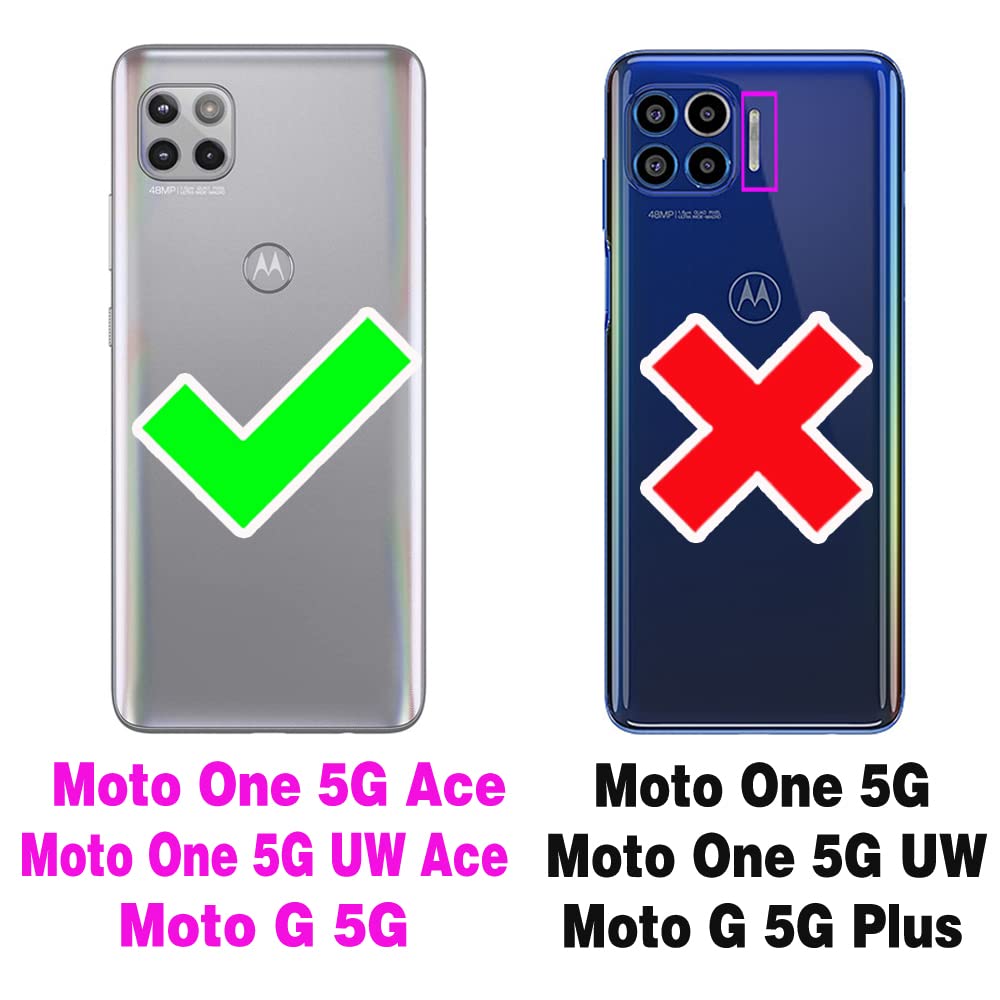 Asuwish Compatible with Moto One 5G Ace/Motorola G G5 2021 Case and Tempered Glass Screen Protector Card Holder Slot Kickstand Flip Marble Wallet Phone Cover for MotoOne 1 One5G UW Ace XT2113-3 Pink