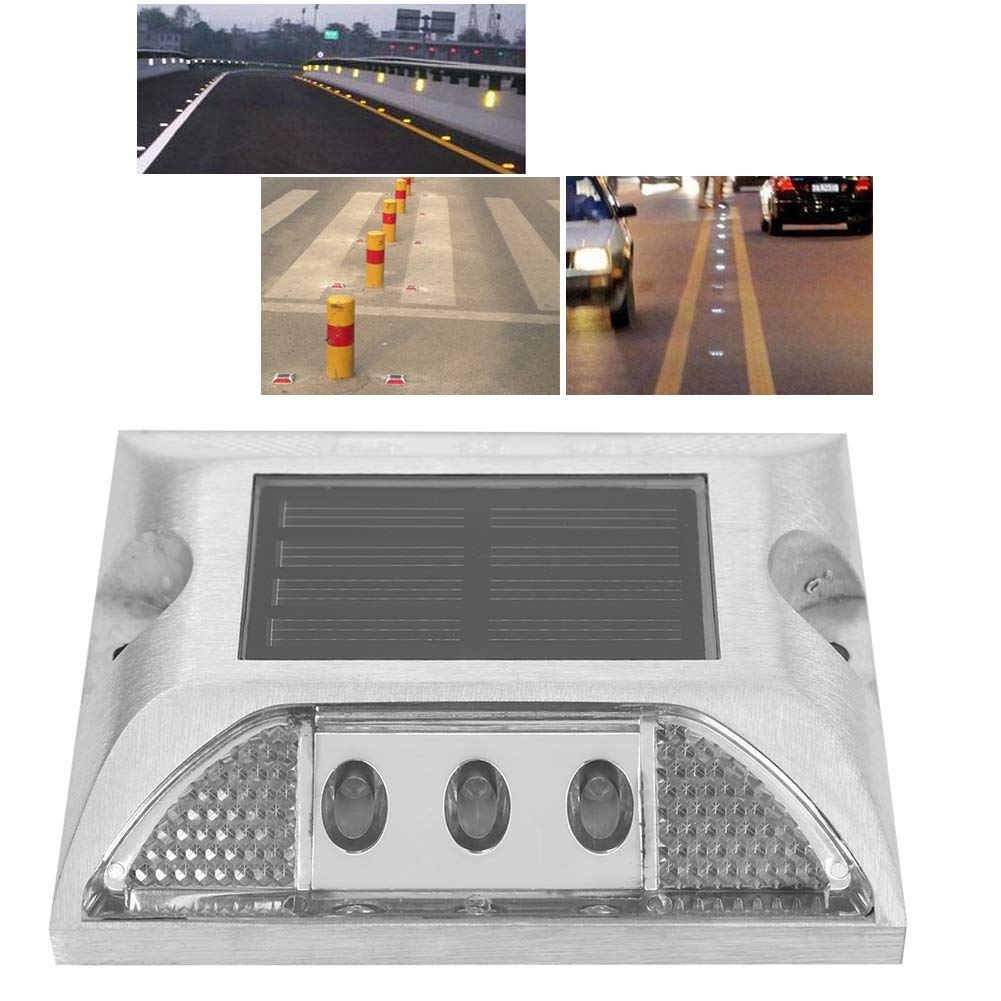 Luces de Marcador de Tierra LED de Energía Solar Lámpara de Carretera Al Aire Libre Impermeable Duradera para Entrada 4.1x4.1in Amarillo (WHITE)