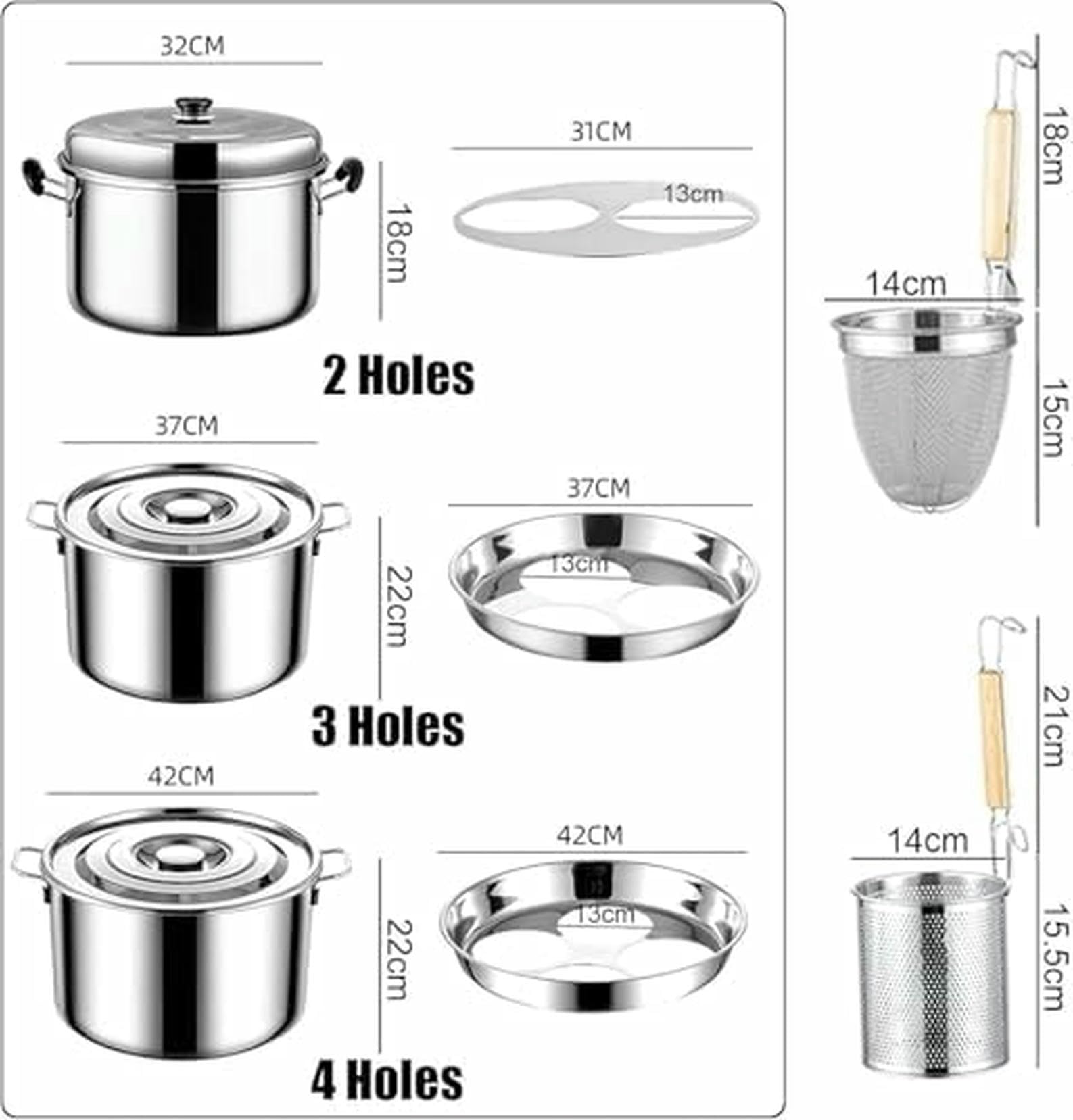 Ollas para Pasta, Olla para Pasta con colador, Olla de Acero Inoxidable para cocinar Fideos y Verduras, 4 ollas para Sopa con Tapa (B 3)