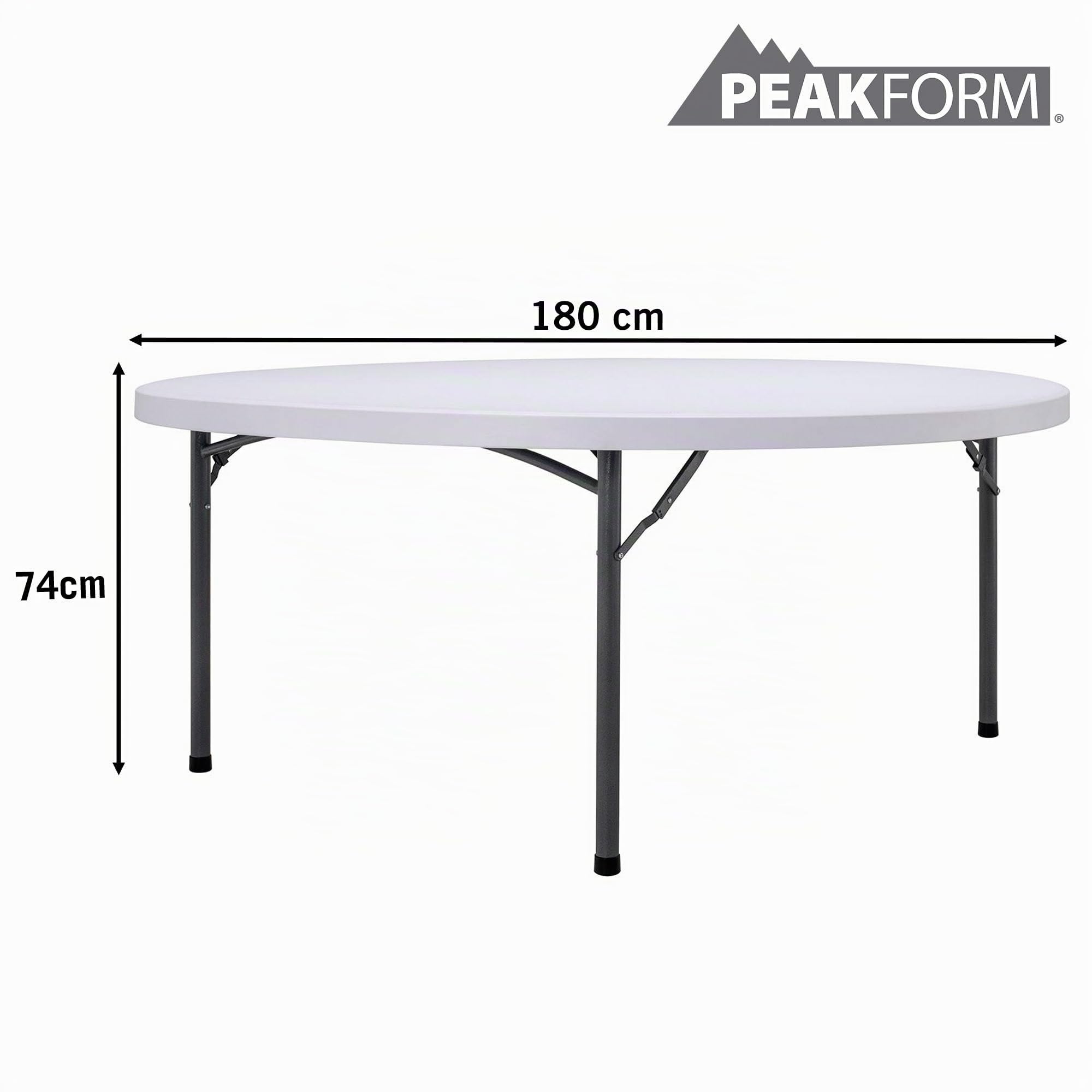 PEAKFORM Mesa Redonda Plegable, Medidas 180x74cm, Ultrarresistente Blanco Granito, Mesa Exterior, Interior, para jardín, Terraza, Eventos, Catering, Mesas Grandes (92128)