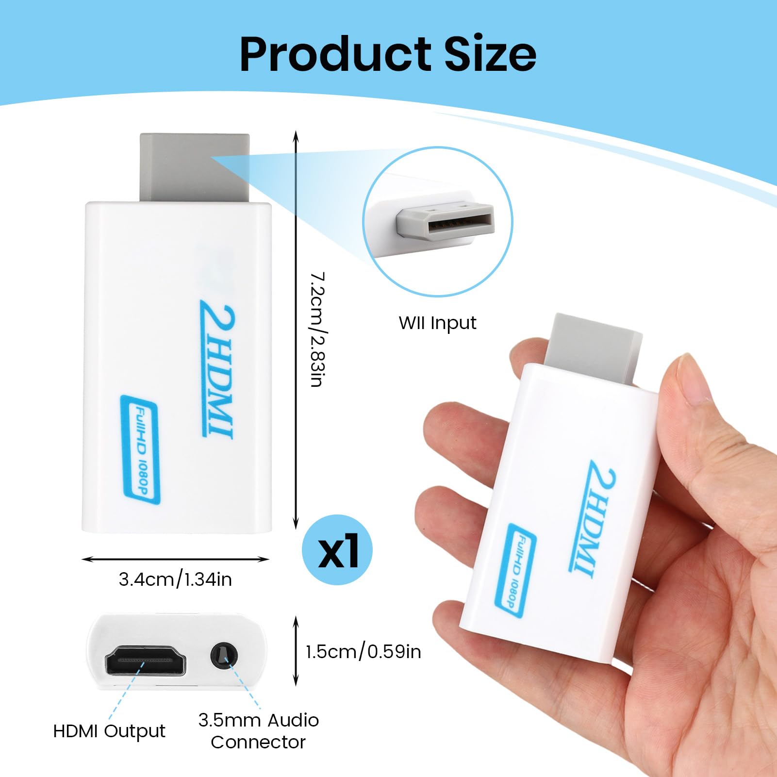 Adaptateur Wii vers HDMI Convertisseur Vidéo Full HD 1080P/720P Sortie Audio 3,5mm