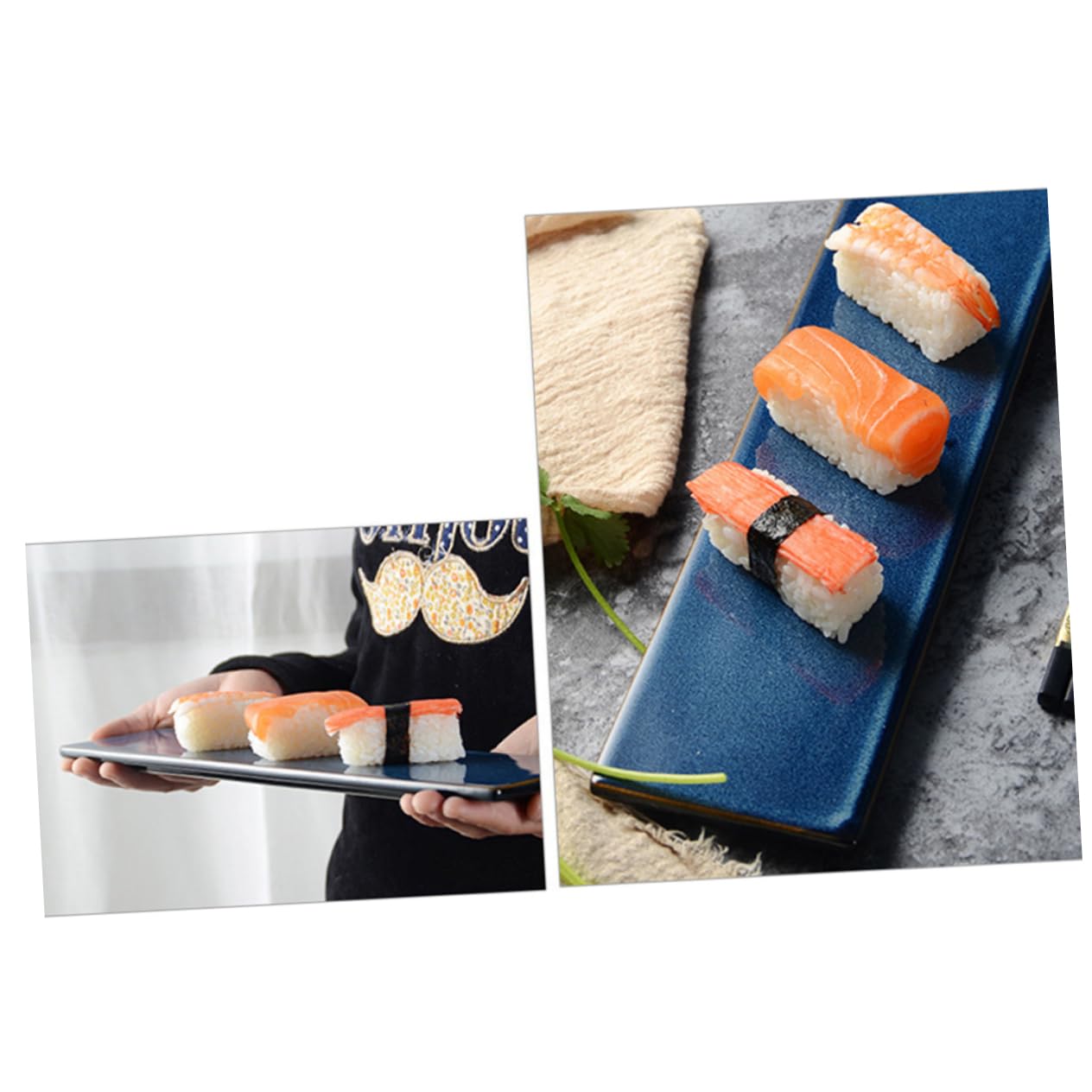 Plateau à Sushis Rectangulaire en Céramique Noir Style Japonerie