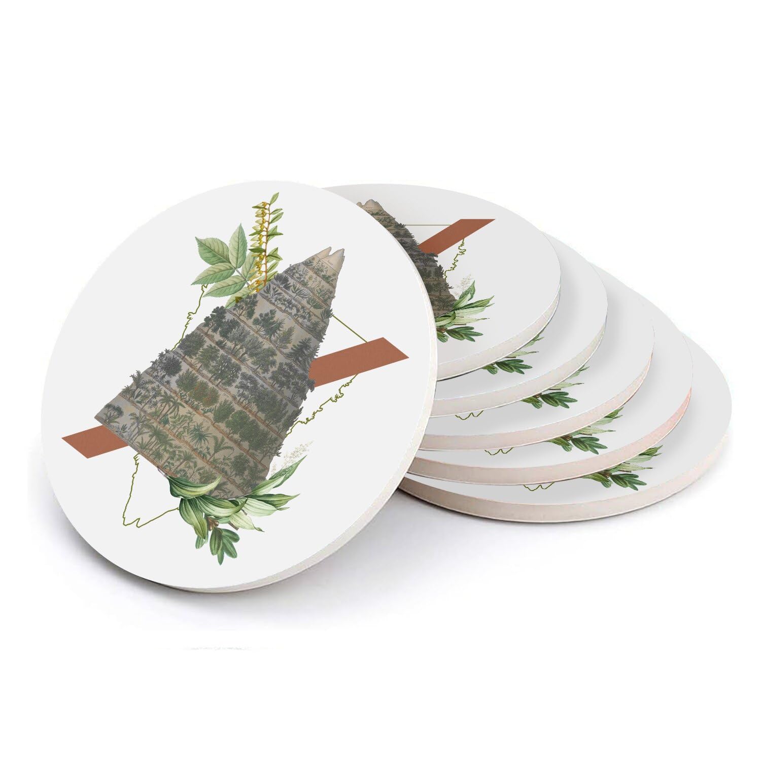 Sous-verre ronds en céramique de style planche botanique vintage (lot de 6)