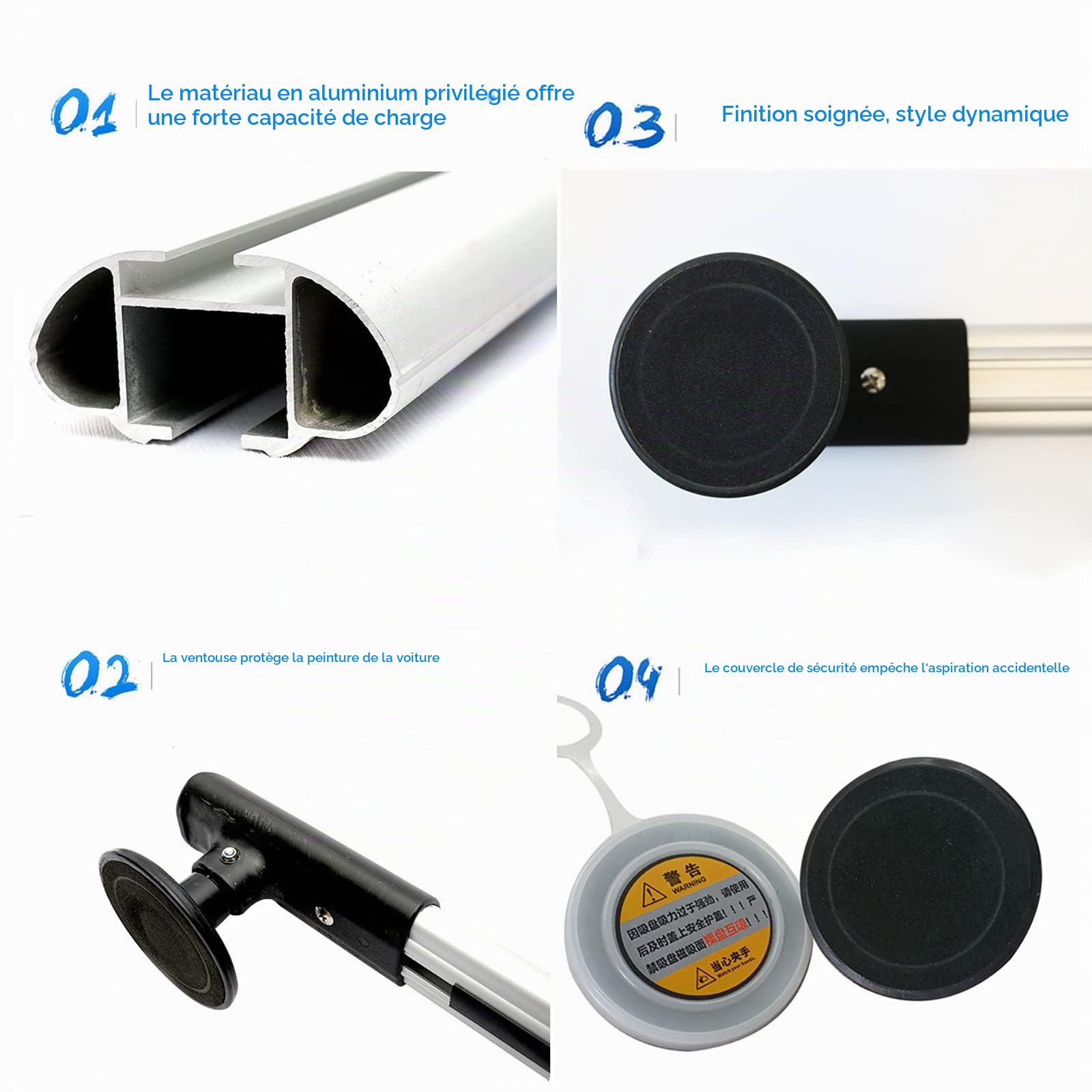 Barres De Toit Universelles (Fixes MagnéTiques), DiamèTre De La Ventouse (10 Cm), Barres Transversales RéGlables, Charge De Barre Transversale Unique > 100 Kg,113cm