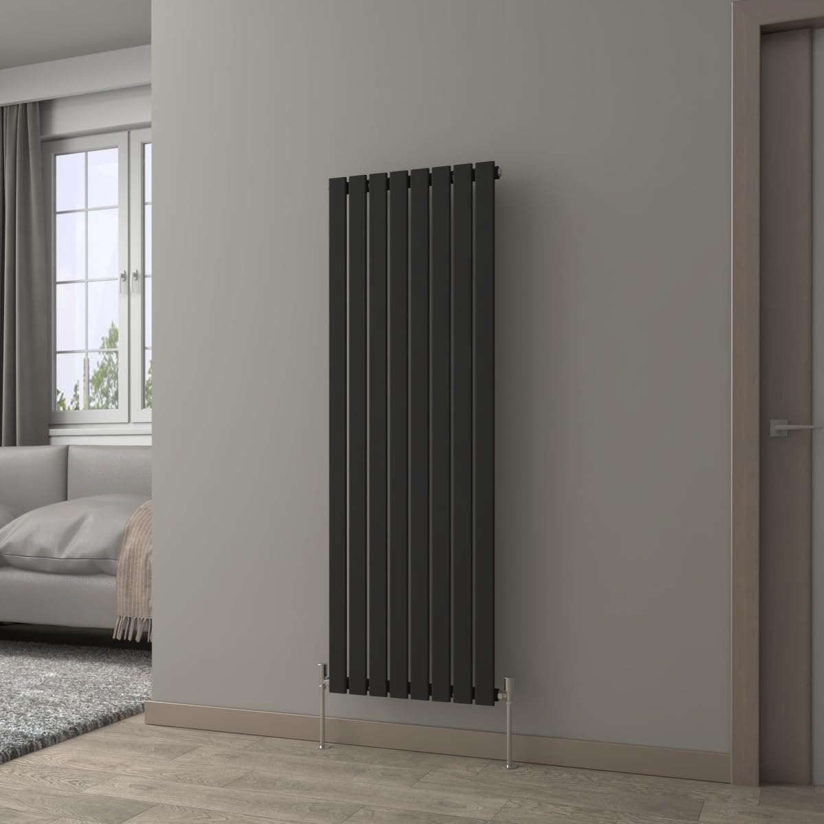 NRG Black Vertical 1600x544mm Single Flat Panel Radiator Central Heating for Bathroom/Kitchen/Living Room — image 1