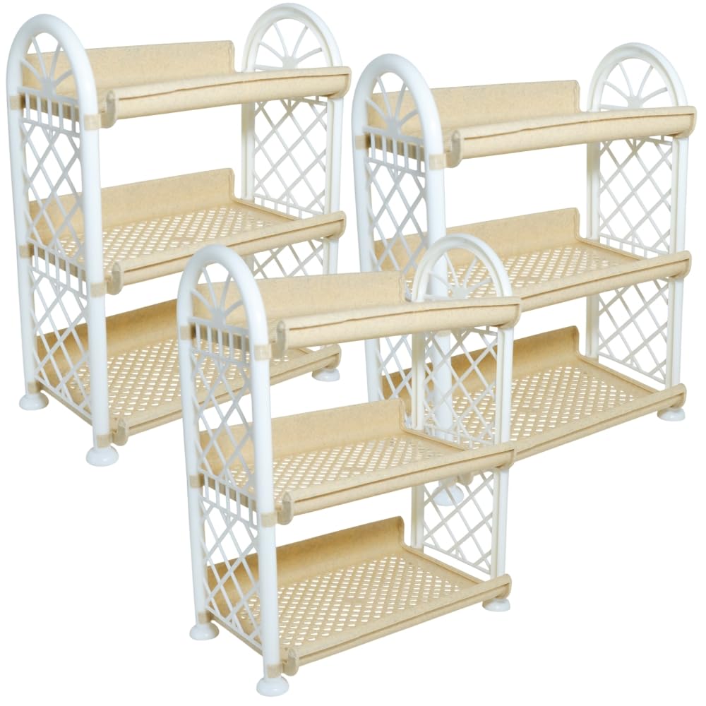 simply home rexo 3 tier plastic multipurpose storage organizer-easy to fit, wall hanging durable & lightweight rack for kitchen, bathroom,kids & office - space-saving rack| set of 3 | yellow