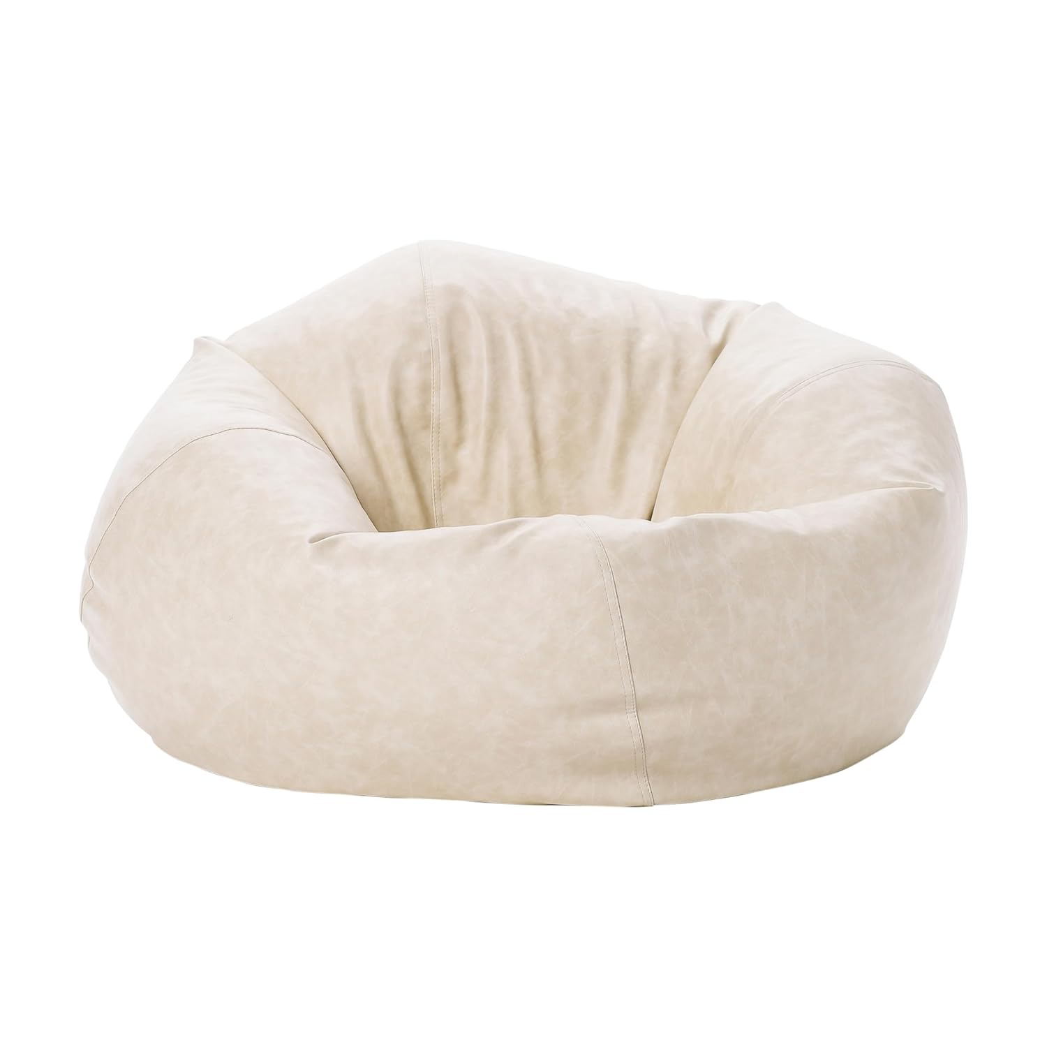 Factory Direct Partners 35" Rustic Western Bean Bag Chair Distressed Faux Leather, Low to Ground for Reading, Playing Video Games and Relaxing Flex Seating for Home and School - Almond, 10478-320