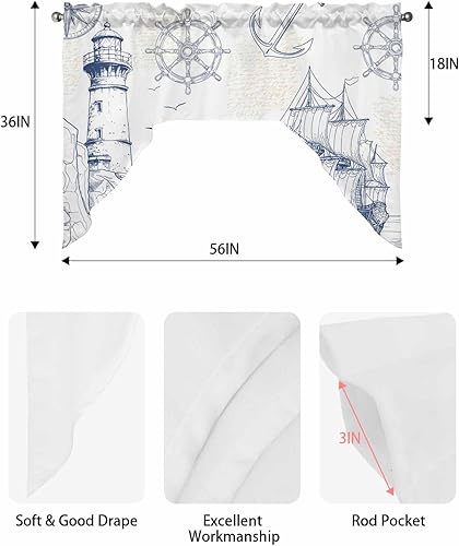 Miniatura 6 de Cortinas de cocina retro Light-House con cenefa con bolsillo para barra, paneles de cortina para dormitorio, sala de estar, baño, cafetería,