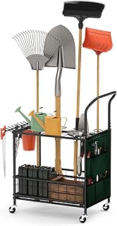 Garden Tool Organizer for Garage, Garden Tool Rack with Wheels, Garage Organizers and Storage Hold, Yard Tool Holder for Garage, Shed, Outdoor, Garden tool stand