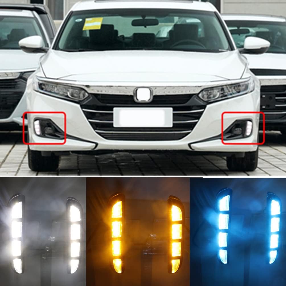 2PCS For Honda Accord 2022 White Amber DRL Switchback Turn Signal Led Daytime Running Light Front Bumper Fog Lights Driving Lamp Blue Night Light